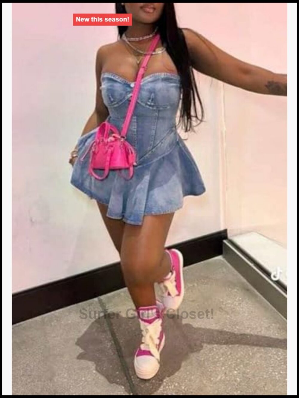Y2K Strapless Denim Mini Dress Corset Jean Dress Women Clubwear - Picture 6 of 7